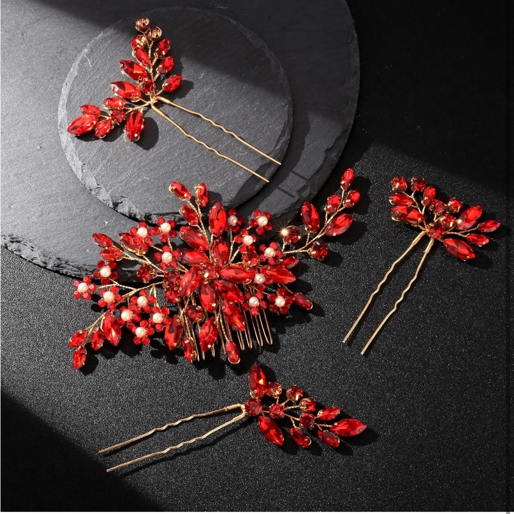 Elegant Red Hair Accessories Set